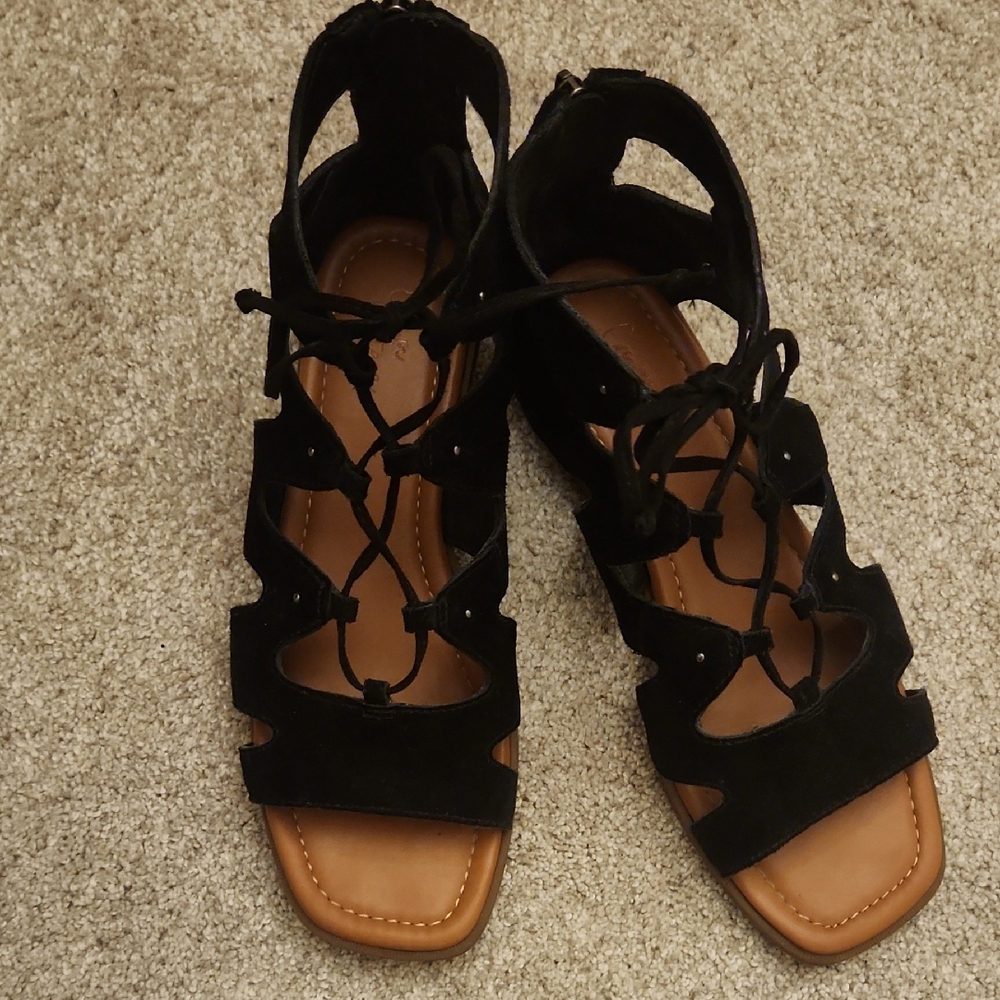 Black Gladiator Sandals with Crisscross Straps And zip heel